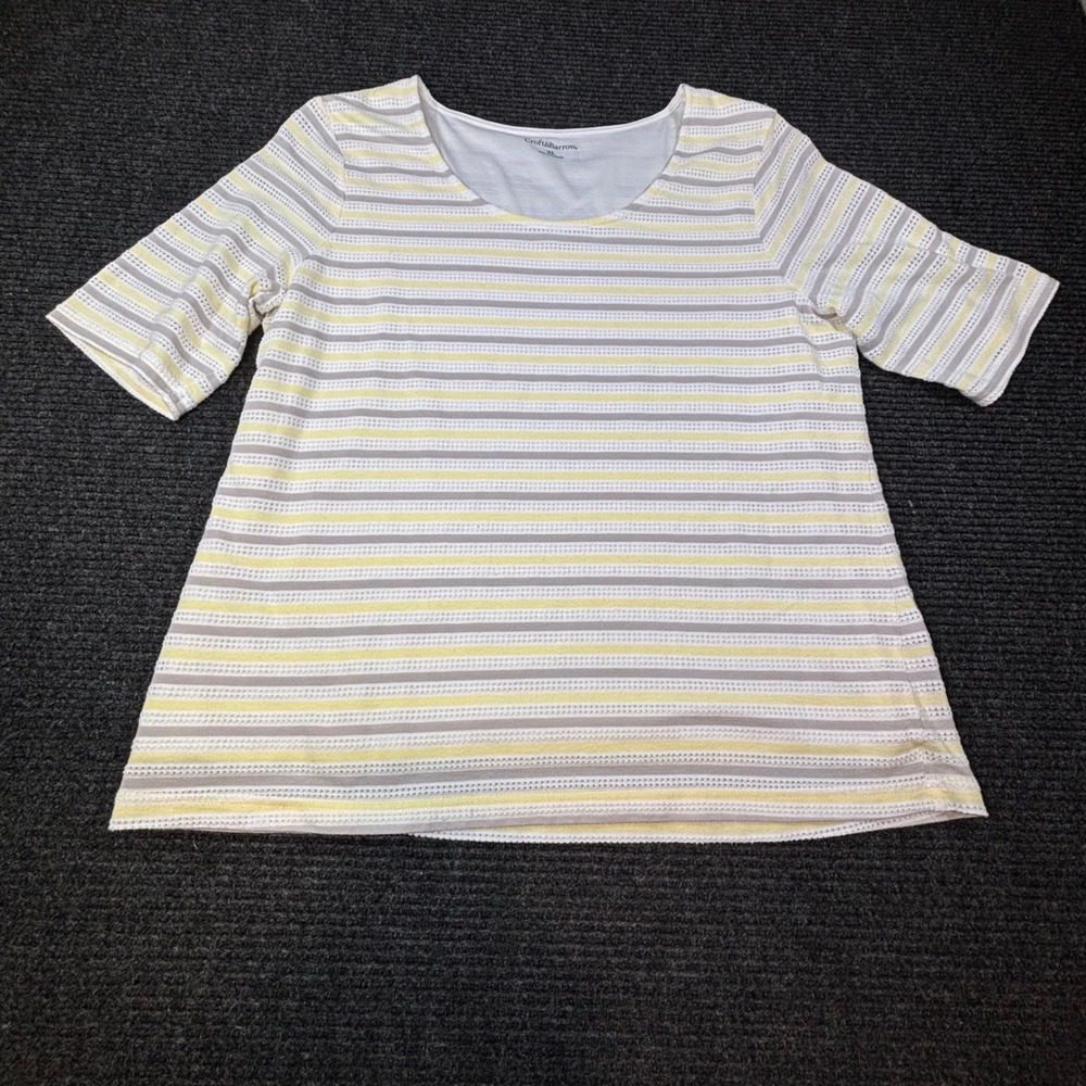 Croft & Barrow‎ Womens XL Striped Short Sleeve Scoop Neck Lined Top Yellow Grey